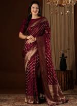 Sattin Silk Wine Wedding Wear Weaving Saree